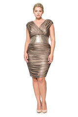 Metallic Jersey Ruched Cocktail Dress in Mineral