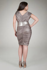Metallic Jersey Ruched Cocktail Dress in Mineral