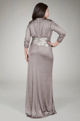 Draped Twist Metallic Jersey Gown in Mineral