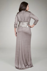 Draped Twist Metallic Jersey Gown in Mineral