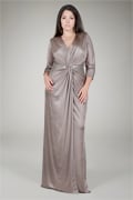 Draped Twist Metallic Jersey Gown in Mineral