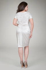 Metallic Jersey Draped Cocktail Dress in Natural