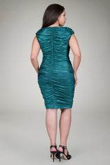 Ruched Jersey Cocktail Gown in Loden