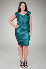 Ruched Jersey Cocktail Gown in Loden