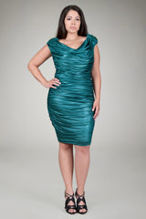 Ruched Jersey Cocktail Gown in Loden