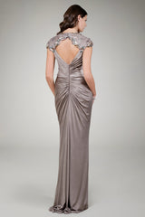 Metallic Jersey Draped Gown in Mineral