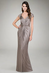 Metallic Jersey Draped Gown in Mineral