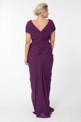Chiffon Draped V-Neck Gown in Barberry