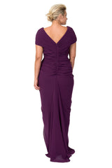 Chiffon Draped V-Neck Gown in Barberry