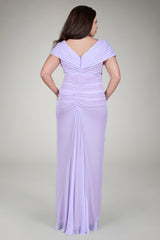 Chiffon Draped V-Neck Gown in Lavender