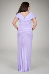 Chiffon Draped V-Neck Gown in Lavender