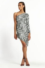 Gigi Asymmetrical Zebra Print Cocktail Dress
