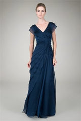 Tiered Chiffon Gown in Navy