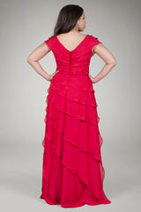 Tiered Chiffon Gown in Claret