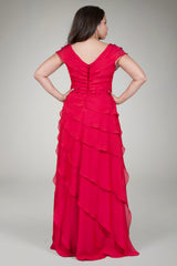 Tiered Chiffon Gown in Claret