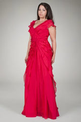 Tiered Chiffon Gown in Claret