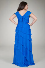 Tiered Chiffon Gown in Electric Blue