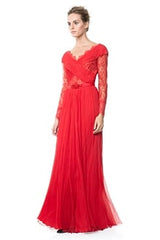 Pleated Chiffon and Lace Gown