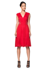 Corded Embroidery on Tulle and Pleated Chiffon Dress