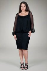 Crinkle Chiffon Cocktail Dress in Black