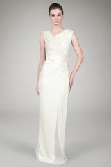 Crinkle Chiffon Lace Inset Gown in Cream