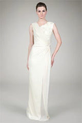 Crinkle Chiffon Lace Inset Gown in Cream