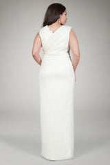 Crinkle Chiffon Lace Inset Gown in Cream