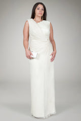 Crinkle Chiffon Lace Inset Gown in Cream