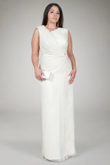 Crinkle Chiffon Lace Inset Gown in Cream