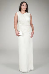 Crinkle Chiffon Lace Inset Gown in Cream