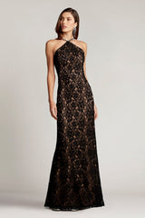 Aiden Floral Lace Halter Gown