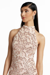 Sweeney Floral Sequin Halter Dress