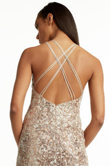 Brinkley Sequin Lace Halter Gown