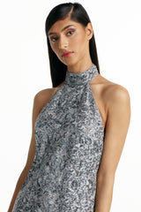 Mia Sequin Lace Halter Mini Dress