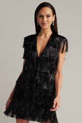 Spritz Metallic Fringe Mini Dress