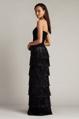 Shania Sequin Velvet Fringe Gown