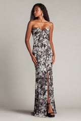 Carnie Strapless Floral Print Gown