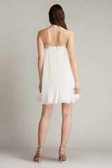 Jemny Pleated Chiffon Trapeze Mini Dress