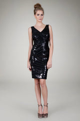 Satin Piped Sequin Dress in Black