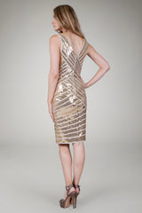 Satin Piped Sequin Dress in Champagne