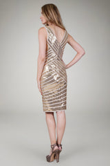 Satin Piped Sequin Dress in Champagne