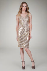 Satin Piped Sequin Dress in Champagne