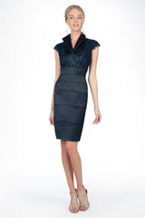 Stretch Satin V-Neck Dress in Navy