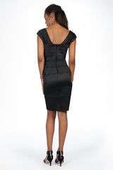 Stretch Satin Sweetheart Dress in Black