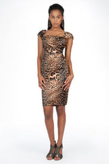 Stretch Satin Leopard Print Dress in Golden Leopard