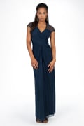 Draped Mesh Sequin Gown in Navy