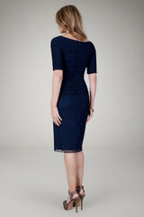 Draped Mesh Cocktail Dress in Navy