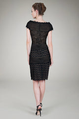 Lace and Silk Medley Dress in Black / Nude
