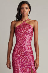 Koda Animal Sequin Halter Gown