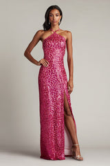 Koda Animal Sequin Halter Gown